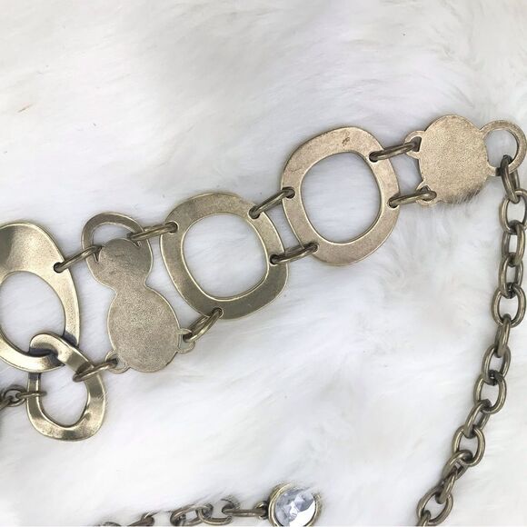 Mottled Burnished Gold Tone Ovals and Gemstone Retro Statement Chain Belt - Picture 10 of 12